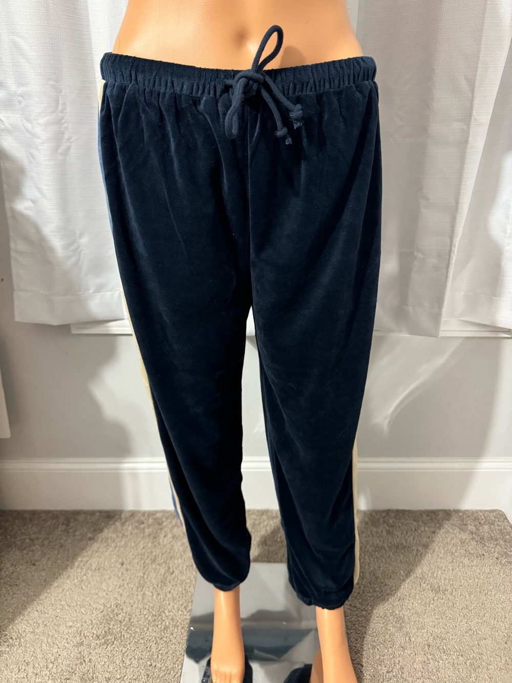Cool Easel size M blue velour striped drawstring joggers new